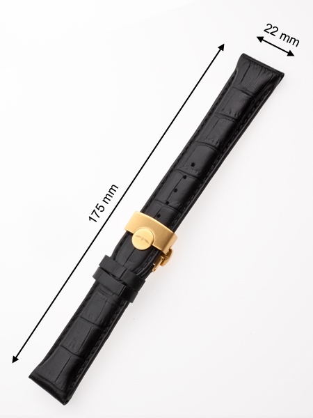 Curea de ceas Perigaum 22 x 175 mm neagra goldene Faltschliesse